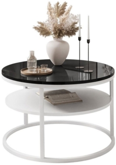 Lookway Couchtisch Ciri 60 mit Ablage, weißem Gestell und Hochglanzplatte (1 Tische), Durchmesser: ⌀60 cm