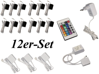 TRANGO LED Glaskantenbeleuchtung, 12er Set RGB Farbwechsel LED Glaskantenbeleuchtung 5022-12 inkl. Fernbedienung Schrankbeleuchtung I Glasbodenbeleuchtung I Vitrinenbeleuchtung, LED Clips I Möbelbeleuchtung