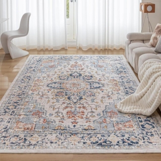 Waschbarer Vintage Teppich groß 160x230cm Mehrfarbig Orientalisch Kurzflor