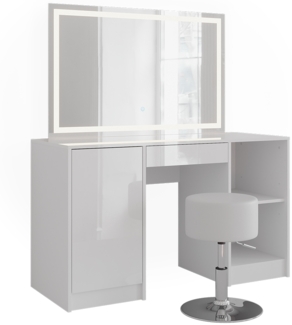 Schminktisch Sherry Weiß/Weiß Hochglanz 128.2 cm mit LED-Spiegel und Hocker Vicco