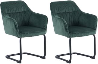 byLIVING ELBA Schwingstuhl 2er Set, drehbar 180° mit Rückholfunktion, Grob-Cord dunkelgrün, Metallgestell schwarz, Armlehnen