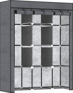 HOMCOM Stoffschrank Kleiderschrank mit Kleiderstangen, 8 Ebenen (Faltschrank, 1-St, Faltbare Garderobe für Schlafzimmer) Vliesstoff, Dunkelgrau, 125 x 43 x 162,5 cm