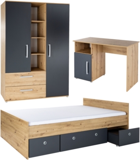 arthur berndt Jugendzimmer-Set Alessio, (Set, 4-tlg, Kleiderschrank mit Schubfächern, Regalelement, geräumiger Auszug), mit Melamin-Oberfläche