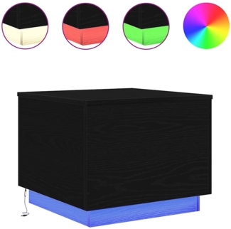 Couchtisch, Sofatisch mit LED-Leuchten Schwarz Eichen-Optik 50 x 50 x 40 cm