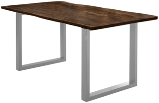 Esstisch Baumkante massiv Akazie nussbaum 200x100 U-Gestell silber LUBIN 527335