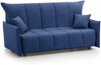Dmora 3-Sitzer Schlafsofa Ardis, Sofa mit Trolley-Öffnung aus gepolstertem Stoff, Standardarmlehnen, 100 % Made in Italy, 190 x 90 x 85 cm, Blau