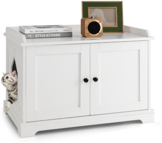 Katzenschrank Katzentoilette mit Doppeltüren & Eingang & Kratzbrett Weiß