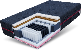 Matratze 180x200 Taschenfederkern BLACK 7 Zonen H3 H4 22 cm Kokos Visco Latex Polyurethanschaum JACQUARD