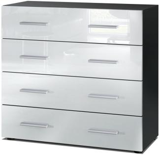 Vladon Sideboard Pavos, Kommode mit 4 Schubladen, Schwarz matt/Weiß Hochglanz (76 x 72 x 35 cm)