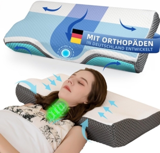 Esun Nackenstützkissen Seitenschläferkissen, Ergonomisches Nackenstützkissen, Kissen, Seitenschlafer, Rückenschlafer, Bauchschlafer, Set, Kissen vom OEKO-TEX® und CertiPUR Getestet, Bauchschläferkissen, Antischnarchkissen für Erwachsene(62*34.5*12/8CM)