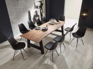 Baumkanten Essgruppe Akazie natur 240 cm A-Gestell schwarz 11tlg. ADELAIDE 529358