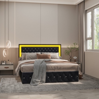 Gdood Polsterbett Stauraumbett Doppelbett LED, Samtstoff (Ausgestattet mit hydraulischem Bettkasten), Chesterfield Steppung, Mit LED-Beleuchtung, Bettkasten, 160x200 cm