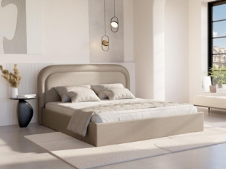 Vente-unique - Bett mit Bettkasten - 160x200 cm - Melierter Stoff - Beige - FIREZA