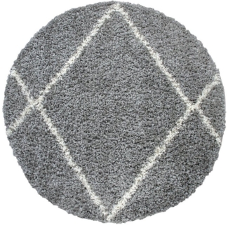 Paco Home Hochflor-Teppich Kalmar 442, rund, Höhe: 40 mm, Scandi Design, Rauten Muster, weich & kuschelig