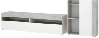 Dmora Aleu Wandsystem, Modulares Wohnzimmerset, Wohnzimmermöbel mit mehreren Positionen, 265x42h180 cm, Weiß und Zement