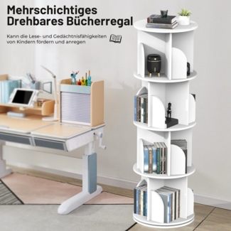 oyajia Bücherregal Drehbare Bücherregal, 4 Etagen Stehregale Lagerregal mit Fächern, Bücherregal, offenes Aufbewahrungsregal, 40 x 40 x 128 cm, drehbar, 4 Ebenen 16 Fächer