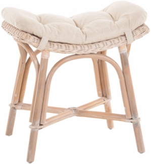 Krines Home Sitzhocker Fußhocker mit geschwungener Ablage, Stabiler Sitzhocker Schemel Hocker, aus echtem Rattan mit Kissen