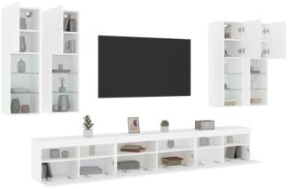 vidaXL 7-tlg. TV-Wohnwand mit LED-Leuchten Weiß 3216778