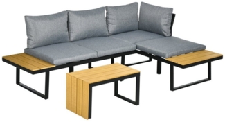Outsunny Sitzgruppe mit Sitzkissen, Gartenlounge-Set mit Ecksofa, (Gartenmöbel, 3-tlg, Balkonmöbel), Gartenlounge-Set
