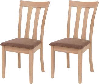 2er-Set Esszimmerstuhl HWC-G46, Küchenstuhl Stuhl, Stoff/Textil Massiv-Holz ~ naturfarbenes Gestell, braun