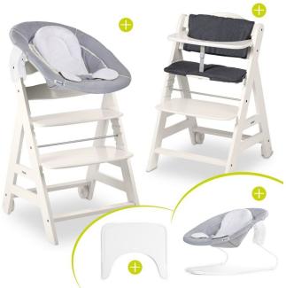 Hauck Hochstuhl Beta Plus White - Newborn Set, Babystuhl ab Geburt inkl. Aufsatz für Neugeborene, Tisch, Sitzauflage