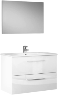 Dmora Albino-Waschtischunterschrank, hängender Badezimmerschrank, Kleiderschrank mit 2 Schubladen und Spiegel, 80 x 45 x 57 cm, glänzend weiß