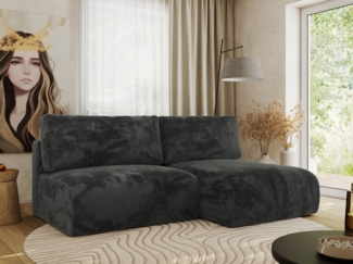 Ecksofa mit Schlaffunktion, lockere Kissen, Wohnzimmerecke mit L-förmigem und Bettkästen, Wellenfeder auf dem Sitz - VIVO - Dunkelgrau Plüschstoff - rechte Seite