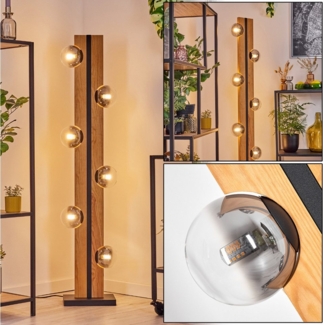 hofstein Stehlampe Stehlampe aus Holz/Metall/Glas in Natur/Schwarz/Rauchfarben/Klar, ohne Leuchtmittel, moderne Stehleuchte im Retro/Vintage-Design, Höhe 120 cm, 6 x G9