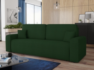 Schlafsofa Spark – Sofa mit Schlaffunktion und Bettkasten, Bonellfederkern, Cordbezug, große Schlaffläche, modernes Polstersofa & Bettsofa (Grün (Poso 014))