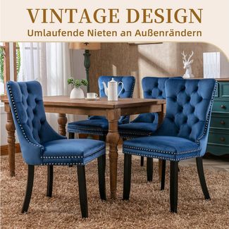 SeedWave Esszimmerstuhl 2er-Set Küchenstuhl Samtbezug, Holzfüße mit Verstellbaren Schrauben, Polsterstuhl mit Ringgriff, Niete und Knopf-Rückenlehne