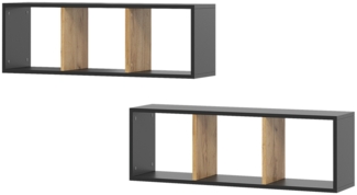 Wandregal Tomy Anthrazit/Goldkraft Eiche 90 x 30 cm 2er Set Vicco