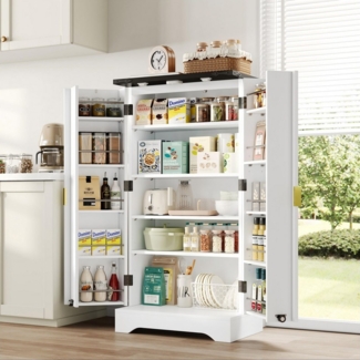 MODFU Sideboard Moderner Buffetschrank,mit Türen (Multifunktionaler weißer Küchenschrank mit LED-Sensorleuchte, höhenverstellbaren Böden & Kippschutz, 1 St)