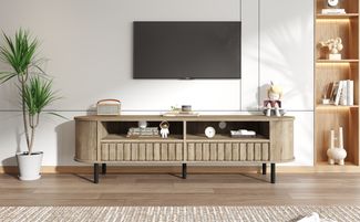 TV-Schrank, MDF mit 2 Schubladen & 2 Ablagefächer, 160x40x48 cm, Naturholzfarbe