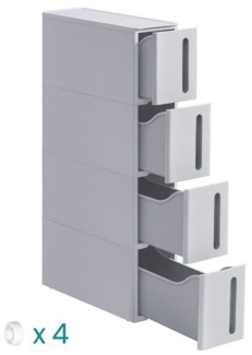 Nischenregal mit Rollen, Rollwagen mit 4 Schubladen, 17,3 cm breit, Badregal schmal, Rollregal, Küchenregal, PP-Kunststoff, grau