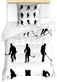 Abakuhaus Bettwäsche Milbensicher Allergiker geeignet mit Kissenbezug, Microfaser, Eishockey Schwarz-Spieler Silhouetten
