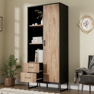 Flieks Highboard mit Tür, 2 Schubladen & 3 offenen Fächern (B80/T40/H180 cm, 1 St, für Wohnzimmer, Schlafzimmer, Esszimmer), Hochkommode Hochschrank Türkommode Holzoptik, Breite 80 cm