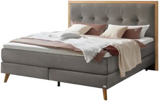 Marisol Boxspringbett grau Eiche MassivholzPolyester 206cm x 148cm x 125cm