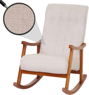 Schaukelstuhl HWC-K10, Relaxsessel, Holz FSC® Stoff/Textil Chenille (465g/m²) ~ creme, Gestell Walnuss-Optik