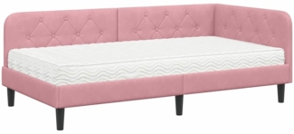 vidaXL Eckbettgestell mit Matratze mit Kopfteil Rosa 100x200 cm Samt 3394167