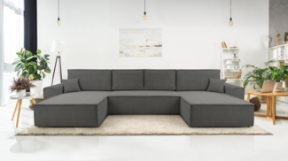 AX LIVING Grau Sofa U Form mit Schlaffunktion – Cedria U Wohnlandschaft 389 cm