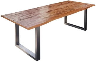 Esstisch Baumkante Massiv Mango naturfarben 240 x 100 silber U-Gestell DORA 82140015