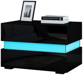 BESTWANTED Nachttisch Moderne Hochglanz-Bettkommode mit LED-Beleuchtung und 2 Schubladen (1-St), 16 LED-Farben und 4 Blitzeffekte, 60T x 39B x 45H cm, schwarz