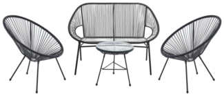 Vente-unique - Garten-Sitzgruppe aus Polyrattan: 2 Sessel, 1 Bank 1 Tisch - Schwarz - ALIOS III von MYLIA