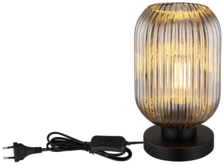 Tischleuchte, schwarz rauch, Textilkabel, Glas, H 24 cm