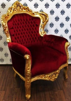 Casa Padrino Sessel Barock Sessel King Bordeaux/Gold - Möbel Antik Stil