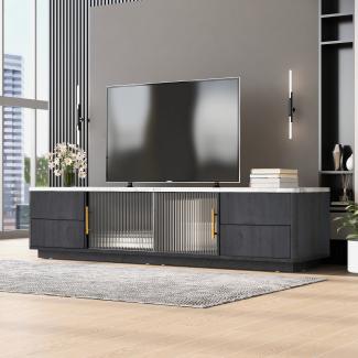 Merax 160m TV Stand für 70" TV - marmorierte Tischplatte, Kabelmanagement, Schubladen mit Push-to-Open-Funktion Grau