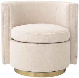 Casa Padrino Luxus Drehsessel Beige / Matt Gold 80 x 73 x H. 71,5 cm - Gepolsteter Wohnzimmer Sessel - Luxus Wohnzimmer Möbel