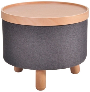 dasmöbelwerk Sitzhocker Molde Hocker Beistelltisch mit Tablett Ø50x40cm Grau, abnehmbare Ablagefläche