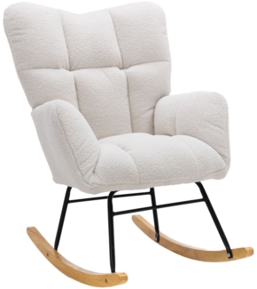 SeedWave Schaukelstuhl im Mid-Century-Stil mit Teddy-Velours, ergonomischer Rückenlehne, Kopfstütze, Gummibaumholzrahmen, leise & rutschfest