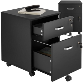 tectake Rollcontainer Rollschrank Vagur, 2 abschließbare Schubladen, mit 2 Schubladen für Dokumente im A4 Format